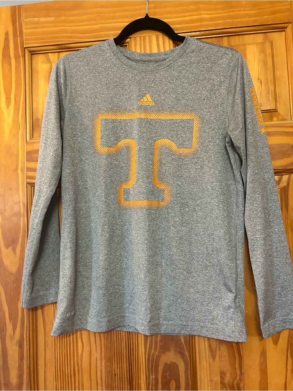 adidas Gray Long-Sleeve Tee with Orange 'T' Logo